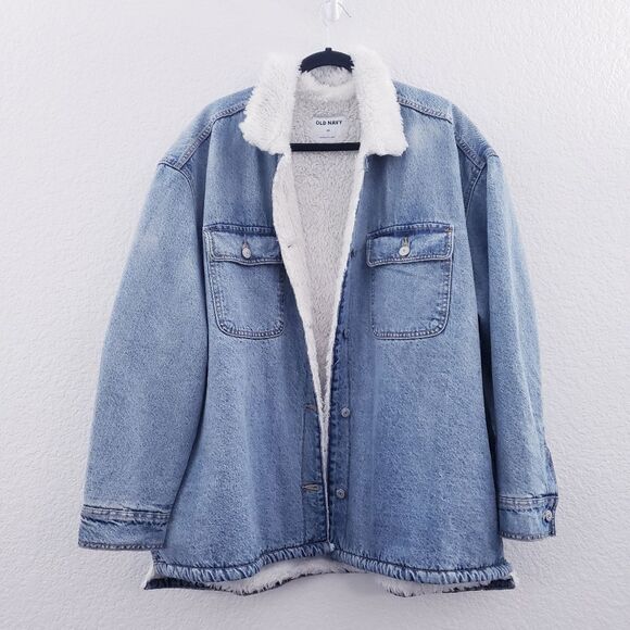 Old Navy Cozy Sherpa Lined Jean Denim Shacket XXL - Picture 4 of 12